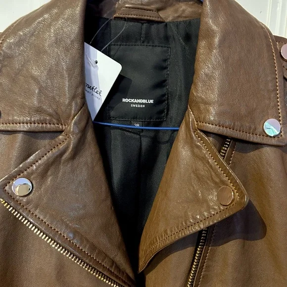 Brown Leather Jacket, Size Small, ROCKANDBLUE - Picture 3 of 7